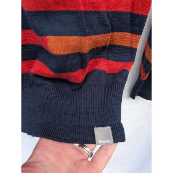 Bench Mens Stagger Print Crewneck Sweatshirt Sz M Orange Red Navy Preppy - Picture 4 of 8
